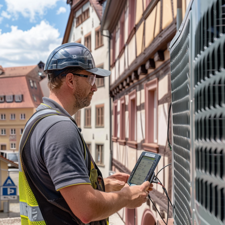 Klimatechnik Heilbronn - Techniker am einstellen einer Klimaanlage
